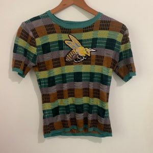 Funky lightweight knit top with embroidery patches